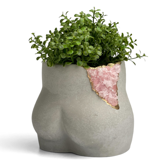 Rose Quartz Butt Planter, Geode Woman Body Pot Female Cryatal Succulent