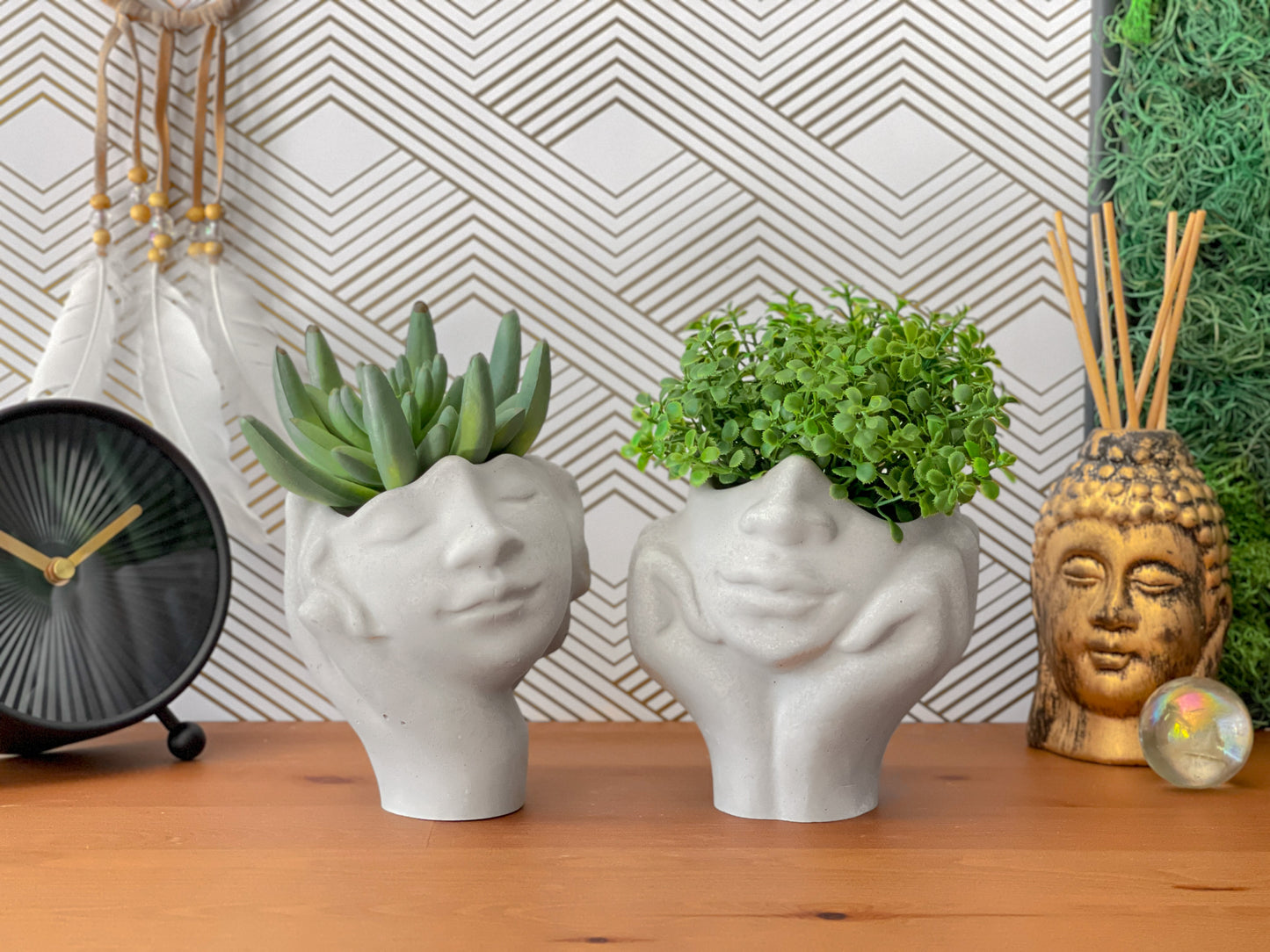 Face Succulent Planter on Two Hands