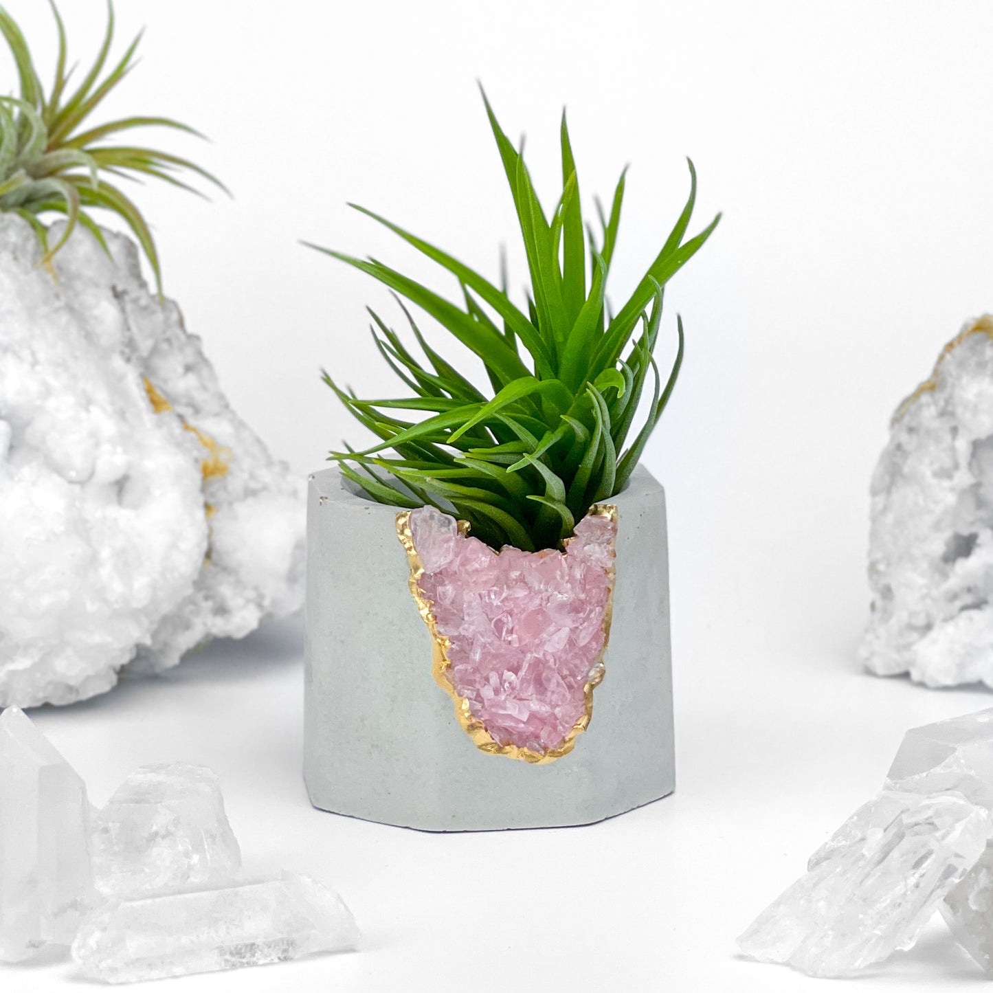 ROSE QUARTZ GEODE PLANTER