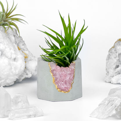 ROSE QUARTZ GEODE PLANTER