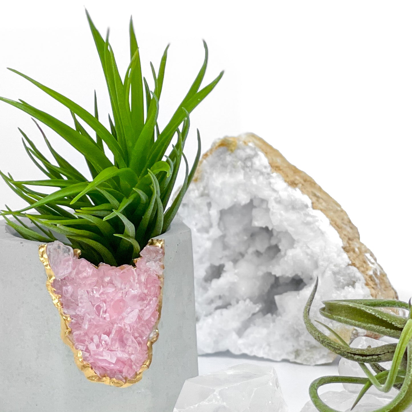 ROSE QUARTZ GEODE PLANTER