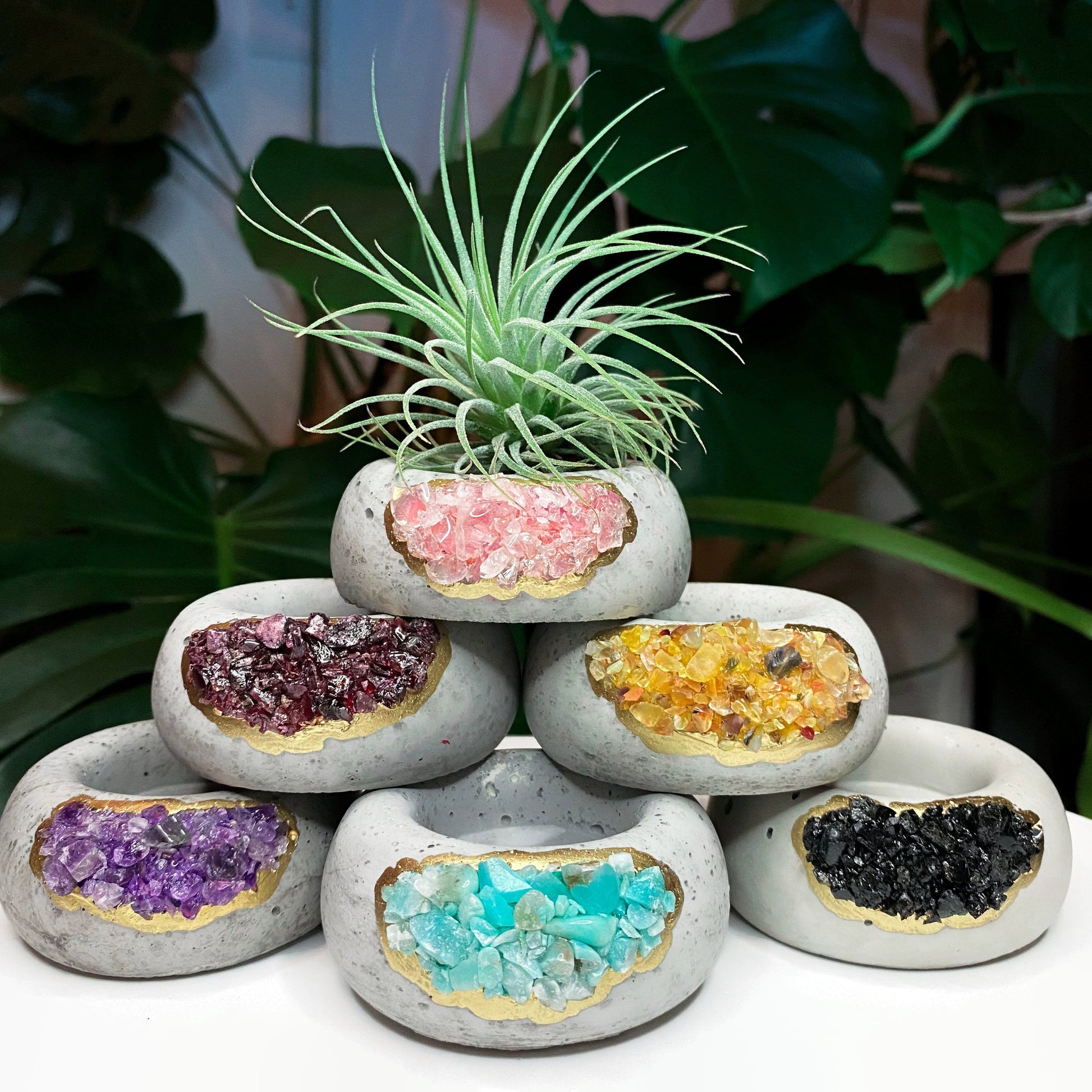 crystal succulent planter Geode Air Plant Holder -Amazonite Crystal Planter