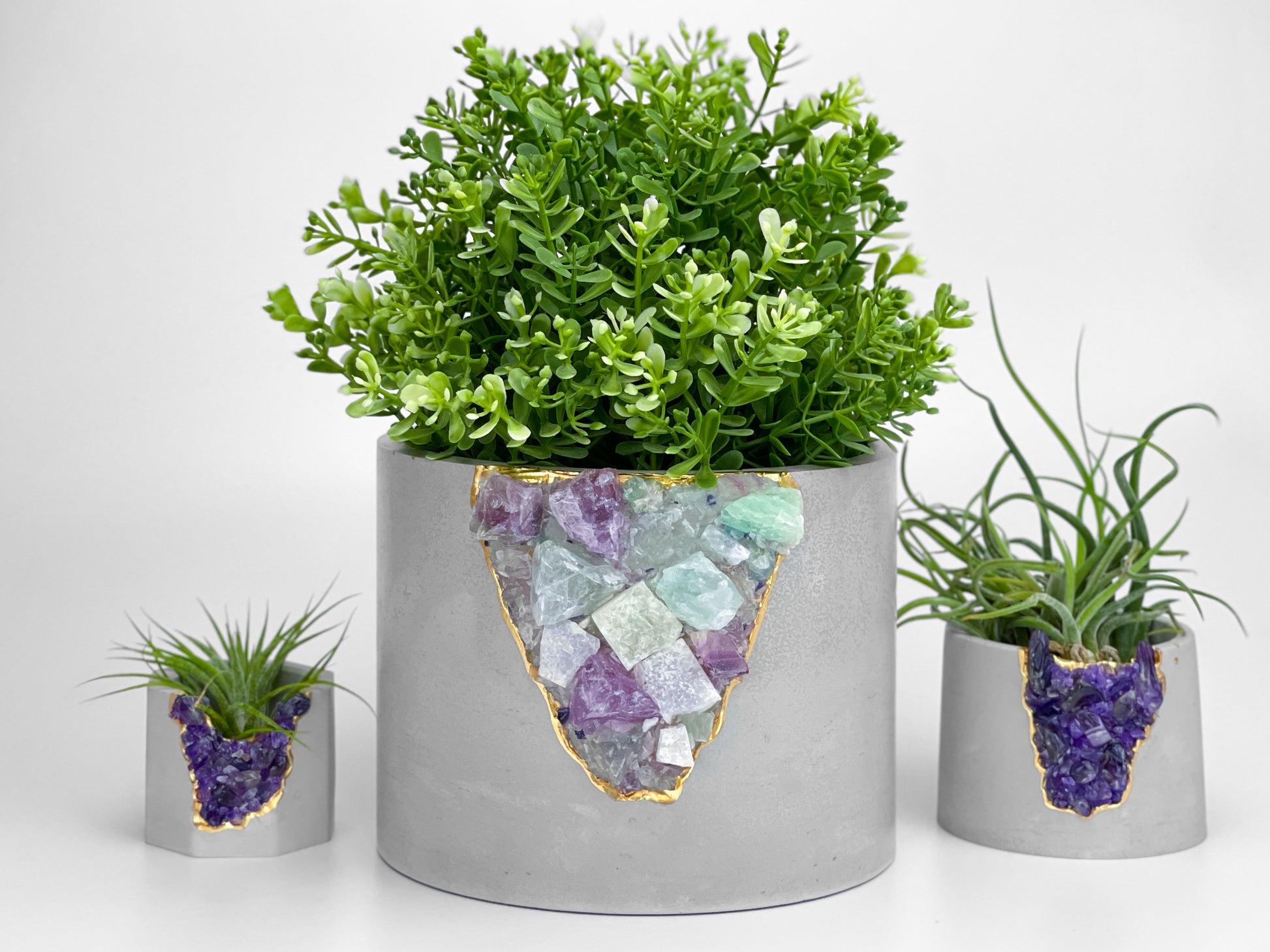crystal plant pot 6" FLUORITE GEODE PLANTER 7627540988054