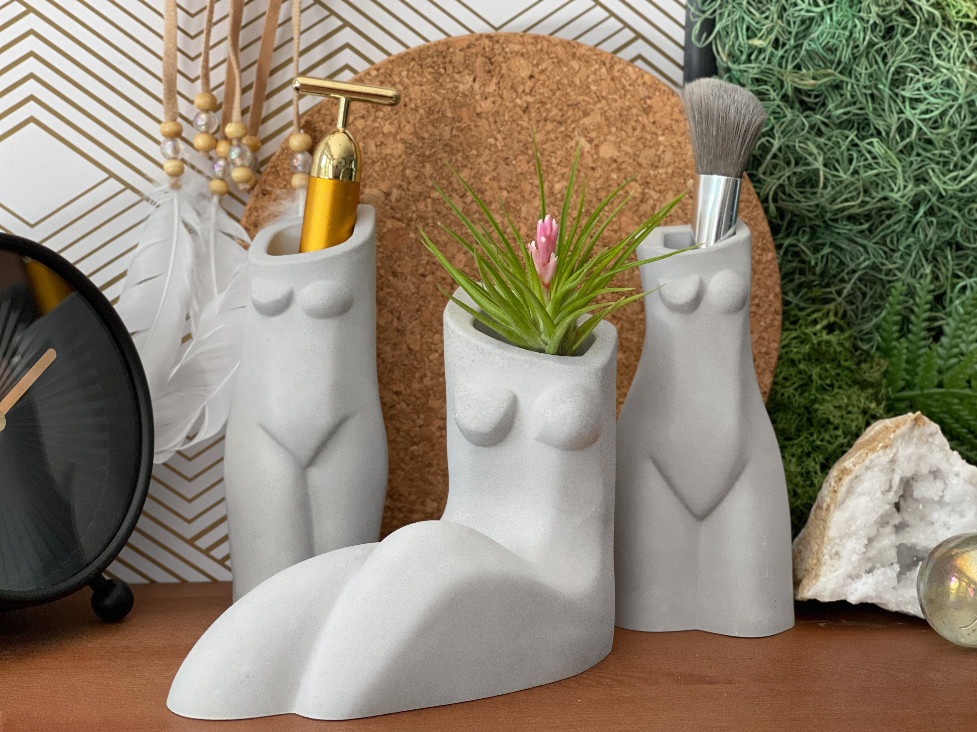 thinkers ceramic vase with living air plant Female Body Vase